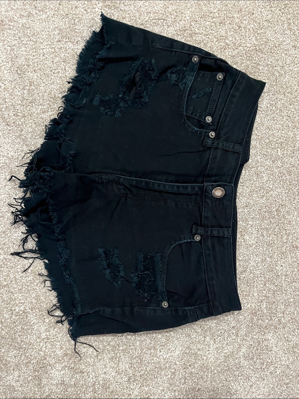 American Eagle Black Distressed Fringe Hem Women's Denim Shorts